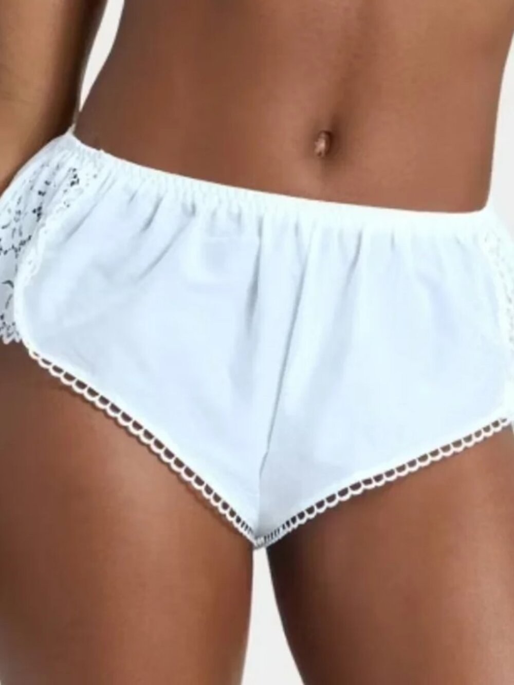 Auden Cotton Bloomer Tap Pant White Lace Trim Cottagecore Lingerie Size XL
